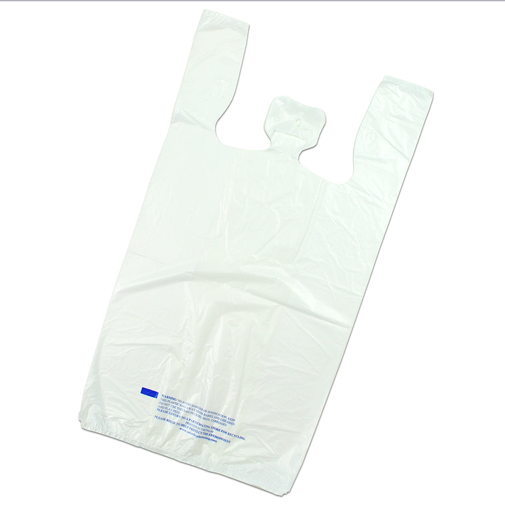 Heavy-duty carry out bag with counter rack tabs, white HDPE