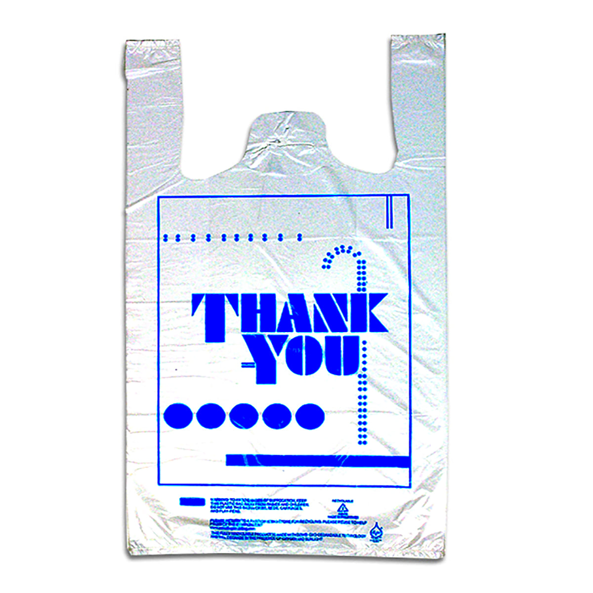 "Thank You" printed white HDPE t-shirt bag 10 x 5 x 19 inch, 0.47 mil, case of 2000