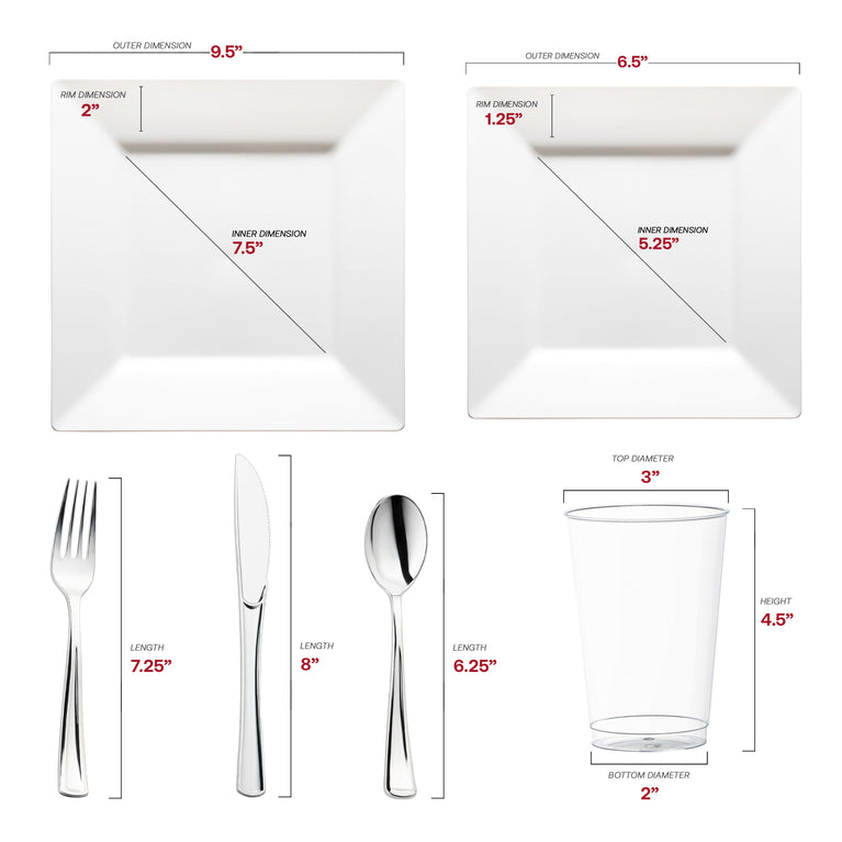 Square Plastic Disposable Dinnerware Set – Elegant Plastic Plates for Events