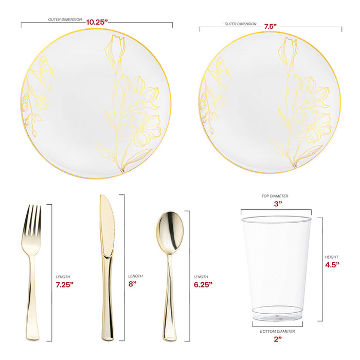 White & Gold Antique Floral Disposable Dinnerware Set – Elegant Plastic Plates for Events
