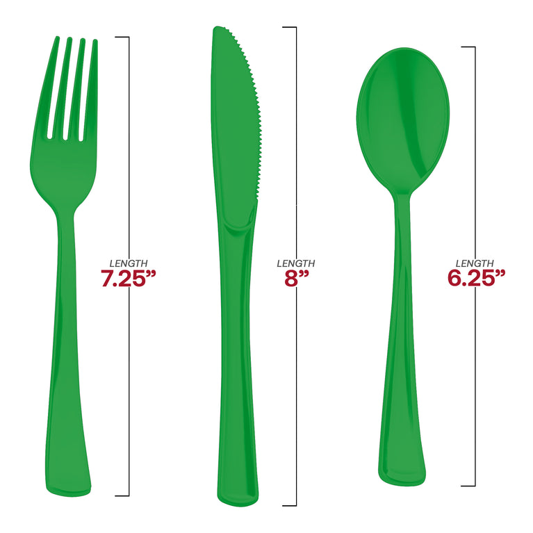 Matching green forks, knives and spoons in one disposable set