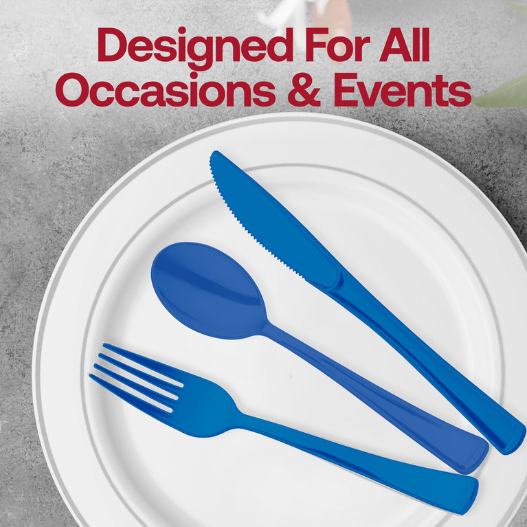 All-in-one disposable blue cutlery kit