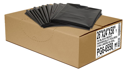 Aluf Plastics PG6-6550 Black Repro Gusseted Trash Bags (65 Gallon, 50x58) – 50/Case