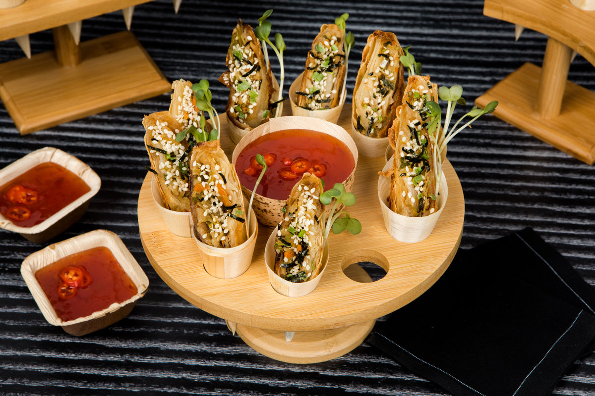 10 Holes Bamboo Cone And Temaki Display - 4.3 X 0.7in - 2 Pcs