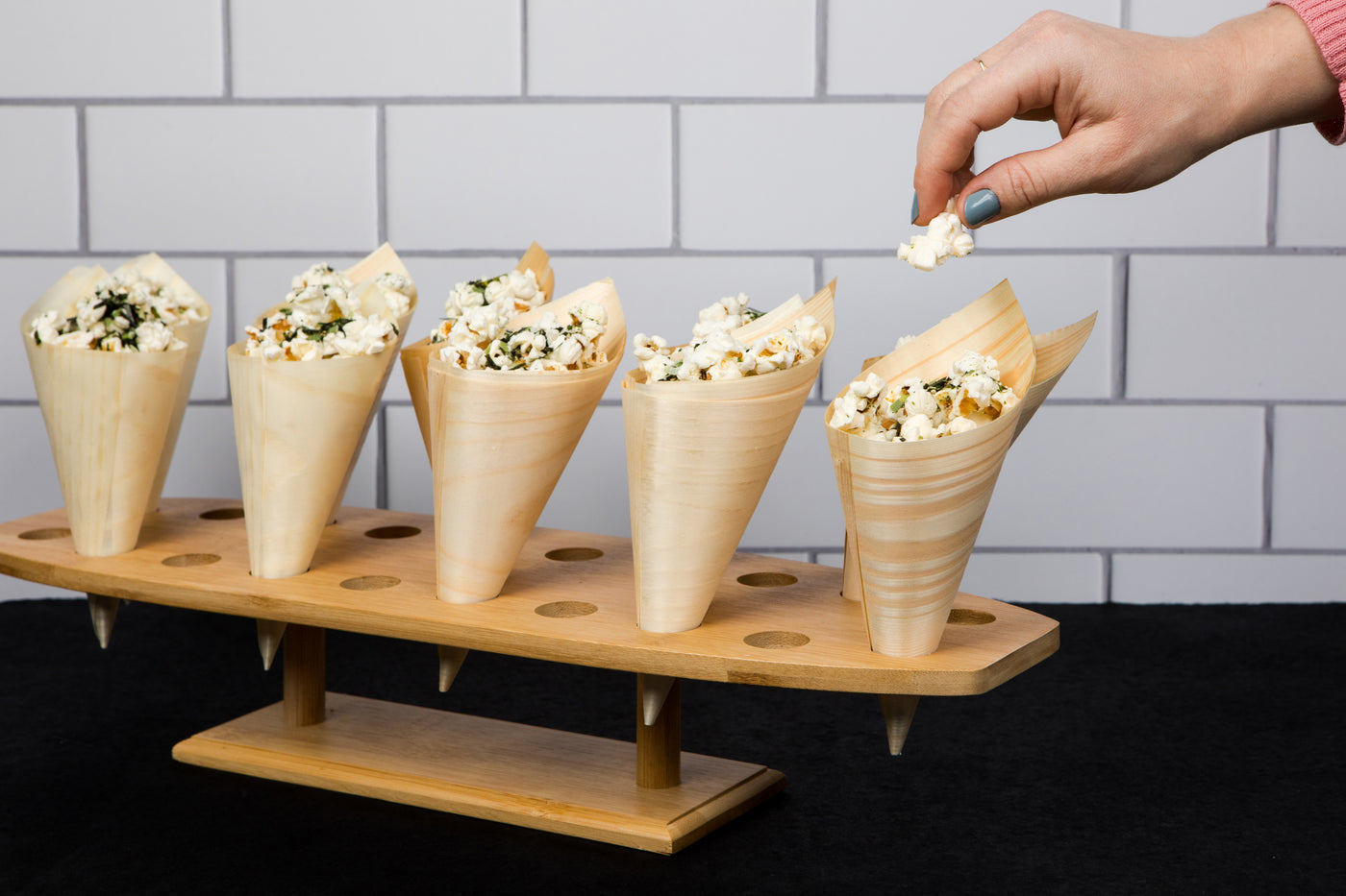 20 Holes Bamboo Reusable Cone And Temaki Display - 13.8 X 10.2 X 1in - 1 Pc
