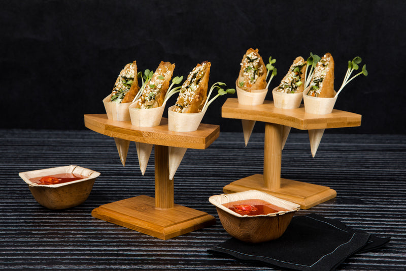 3 Holes Bamboo Cone And Temaki Display - D:0.8in 6.25 X 3 X 3.5in - 10 Pcs