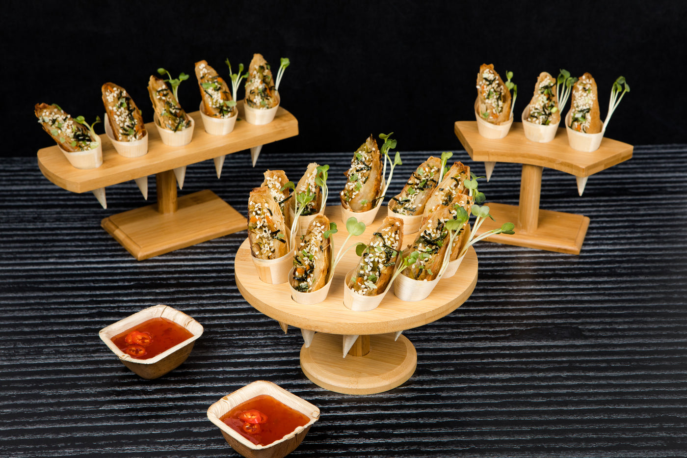 5 Holes Bamboo Cone And Temaki Display - D:0.8in 9.2 X 3.1 X 3.7in - 10 Pcs