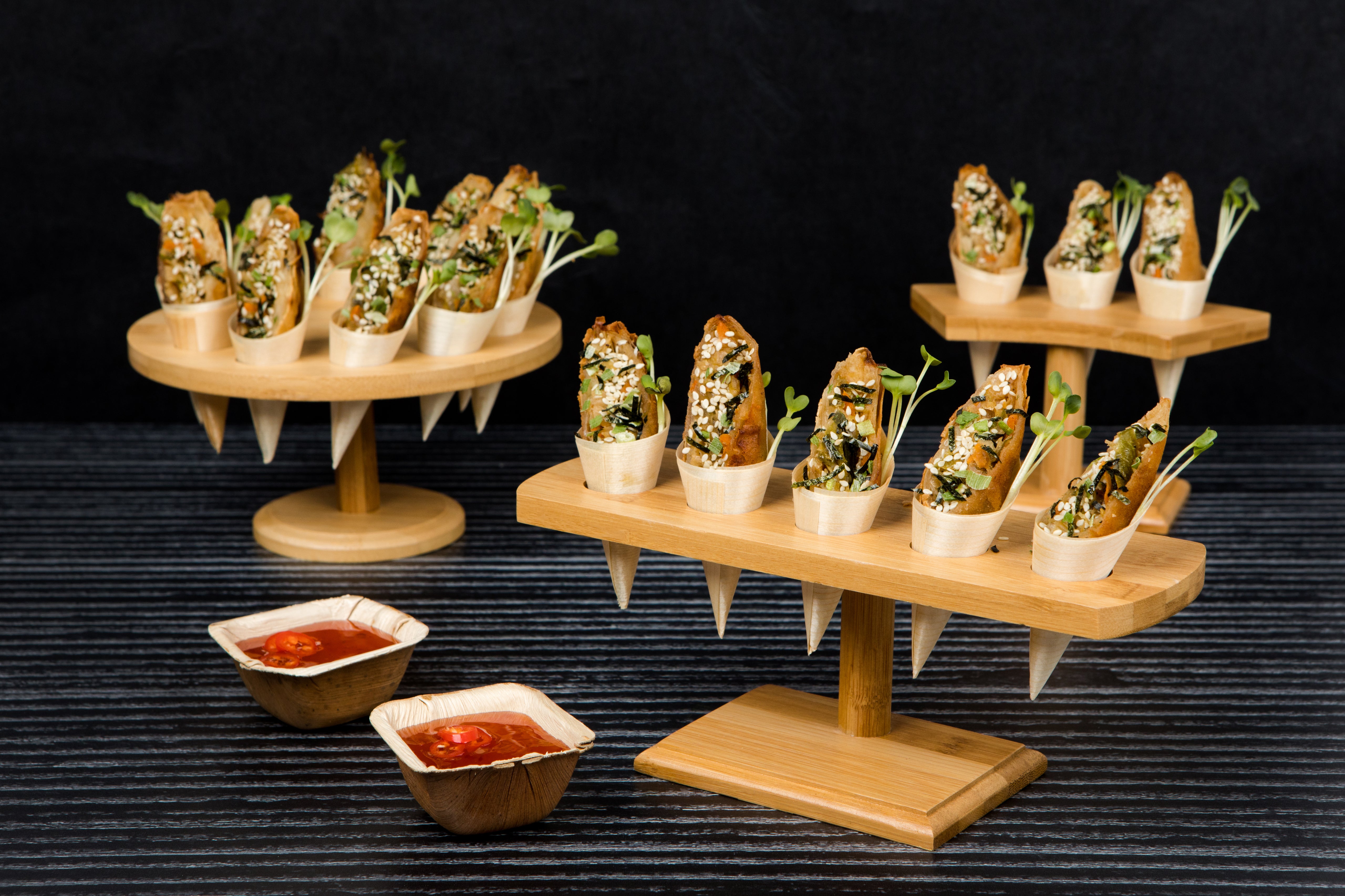 10 Holes Bamboo Cone And Temaki Display - 4.3 X 0.7in - 2 Pcs