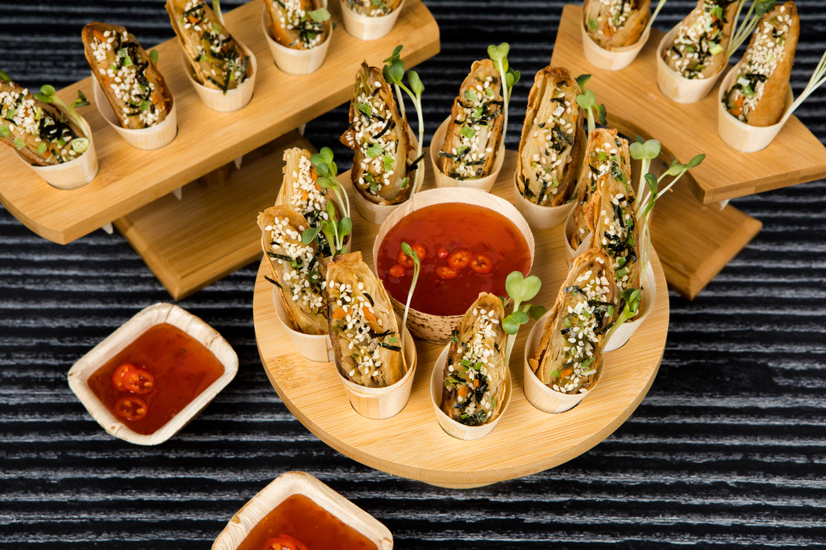 5 Holes Bamboo Cone And Temaki Display - D:0.8in 9.2 X 3.1 X 3.7in - 10 Pcs