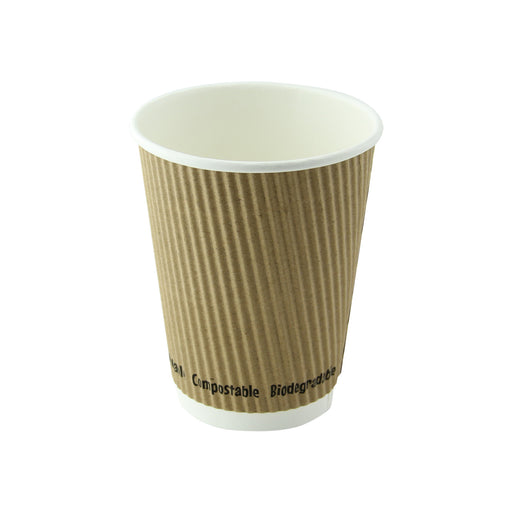 12oz Kraft Compostable Rippled Cup -500 Cups Per Case
