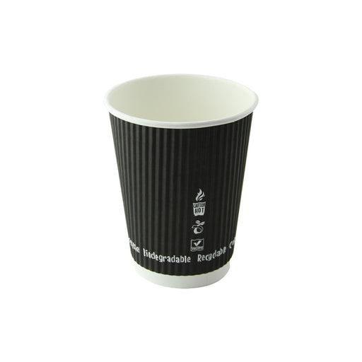 12oz Black Compostable Rippled Cup -500 Cups Per Case