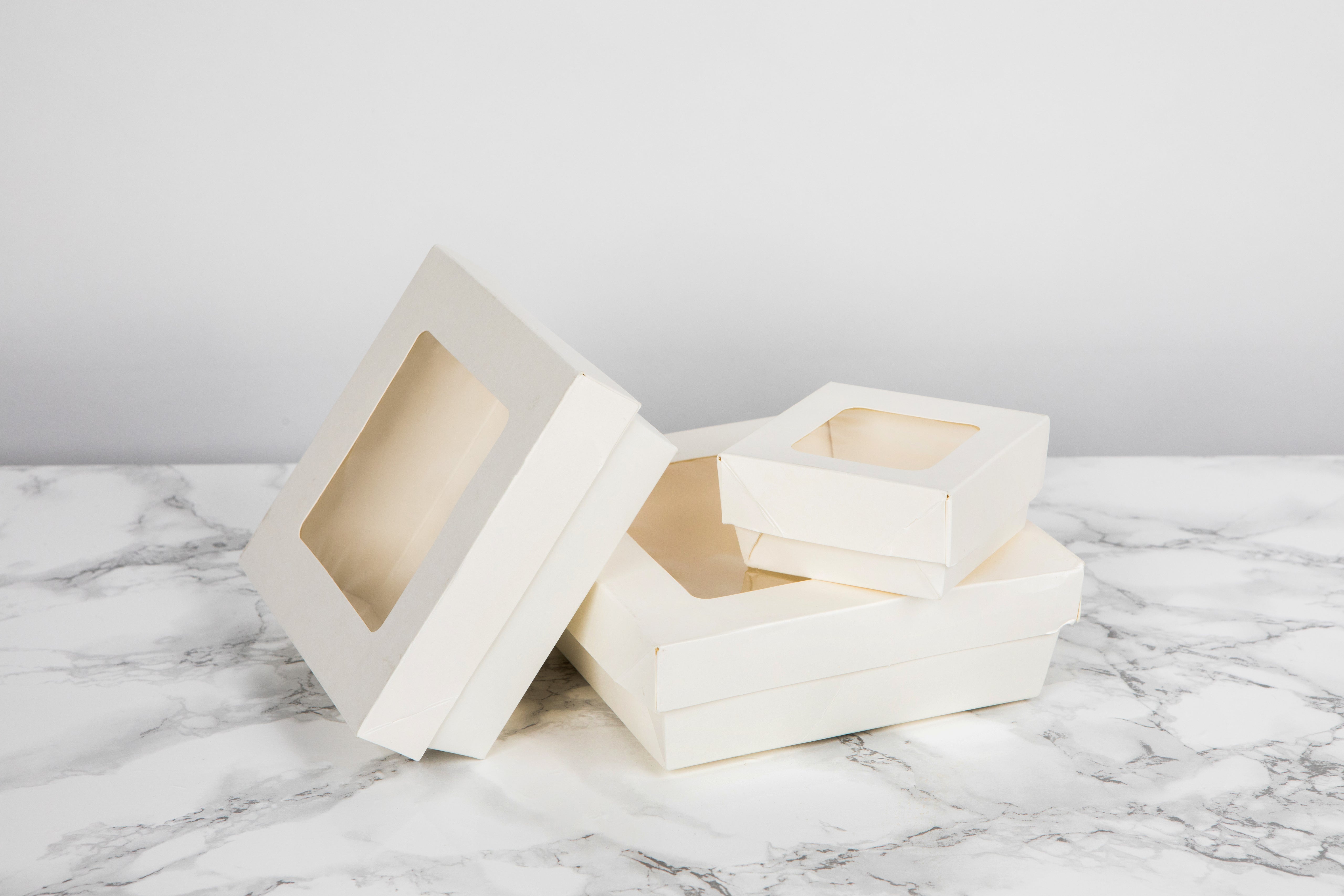 Kray Boxes With PET Window Lid - 24oz 4.7 X 4.7 X 2in - 250 Pcs (Avail. Kraft or White)