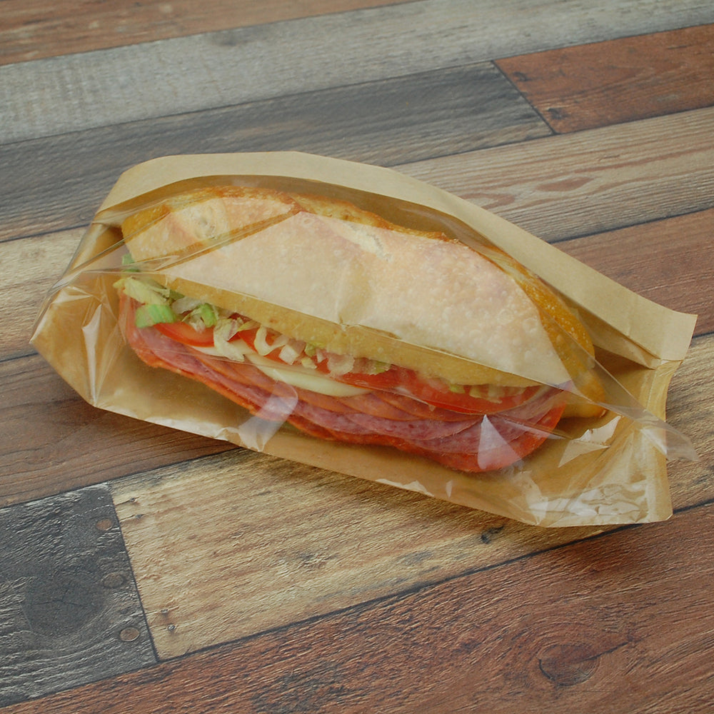 4.25" x 2.75" x 11.75" Kraft Sandwich Bag with Window – 500/Case
