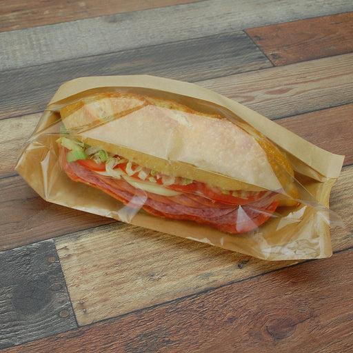 4.25" x 2.75" x 11.75" Kraft Sandwich Bag with Window – 500/Case