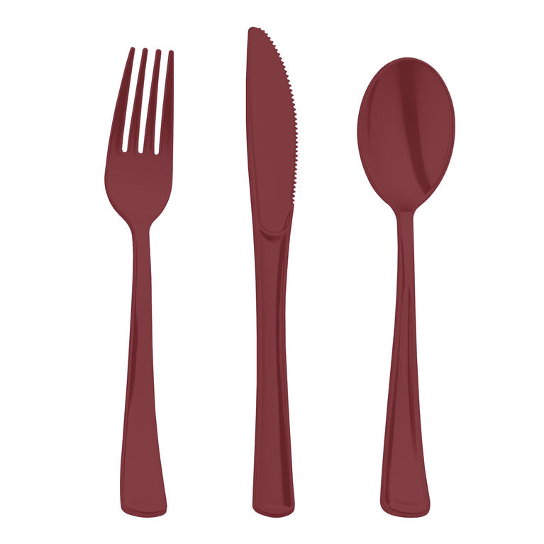 Red Disposable Plastic Party Cutlery Set with all-in-one convenience