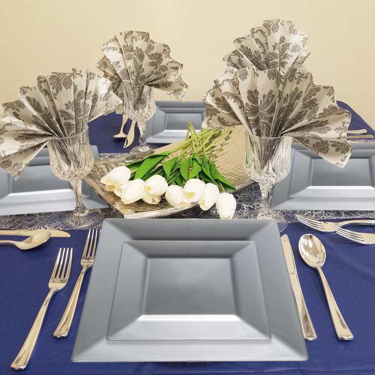 Square Plastic Disposable Dinnerware Set – Elegant Plastic Plates for Events