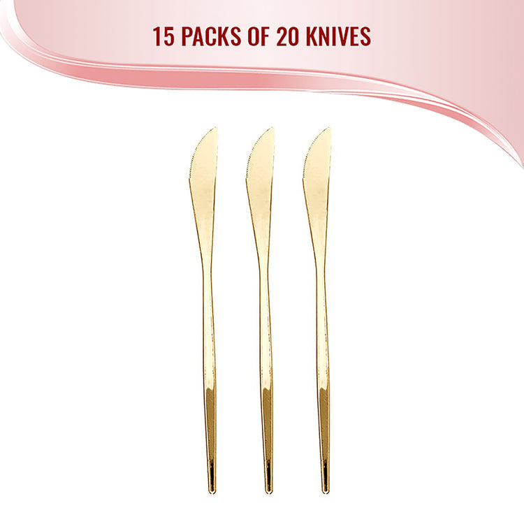 Shiny Gold Moderno Disposable Plastic Dinner Knives (300 Per Case)