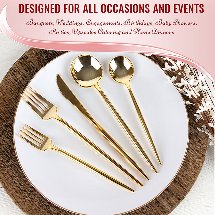 Shiny Gold Moderno Disposable Plastic Dinner Spoons (300 Per Case)