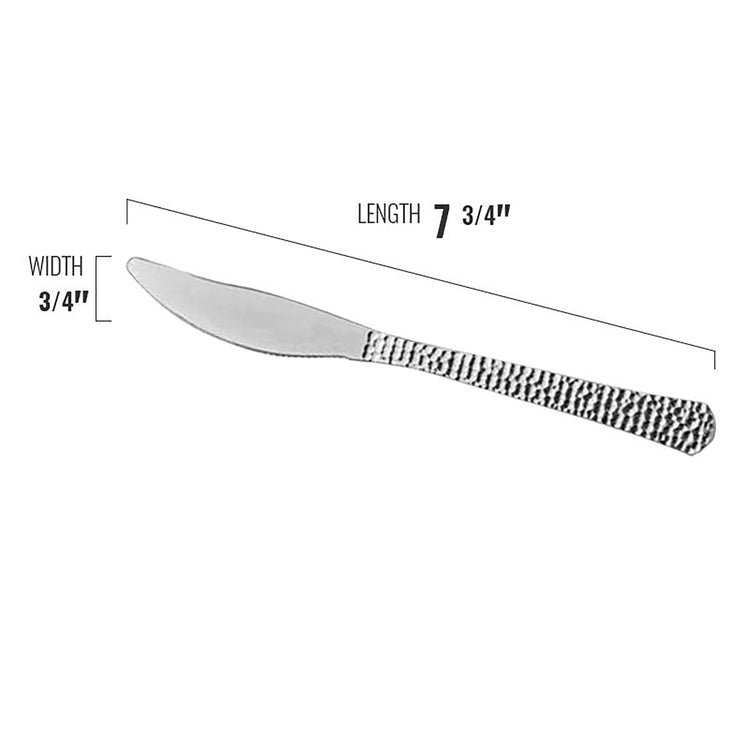 Shiny Metallic Silver Hammered Disposable Plastic Knives (1000 Per Case)