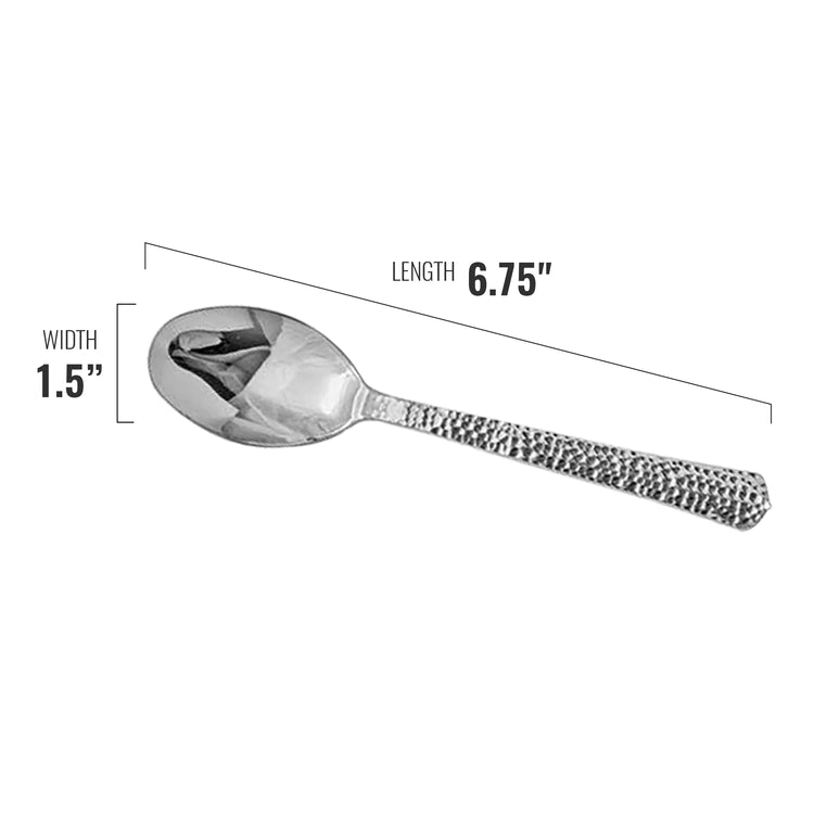 Shiny Metallic Silver Hammered Disposable Plastic Spoons (1000 Per Case)