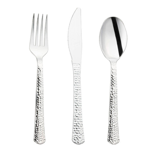 Silver Hammered Design Disposable Plastic Cutlery