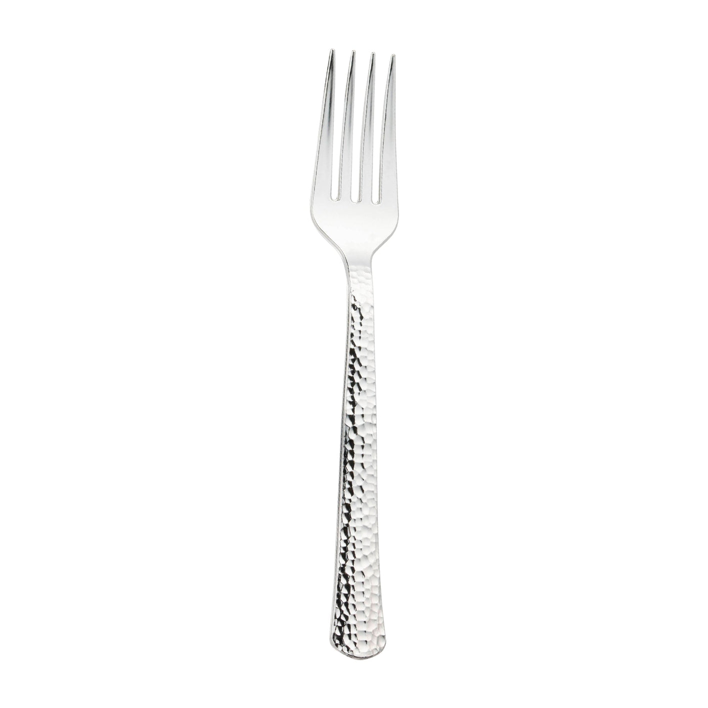 Shiny Metallic Silver Hammered Plastic Forks