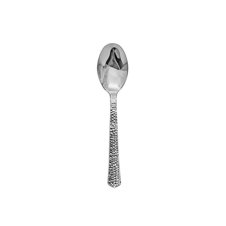 Shiny Metallic Silver Hammered Disposable Plastic Spoons (1000 Per Case)