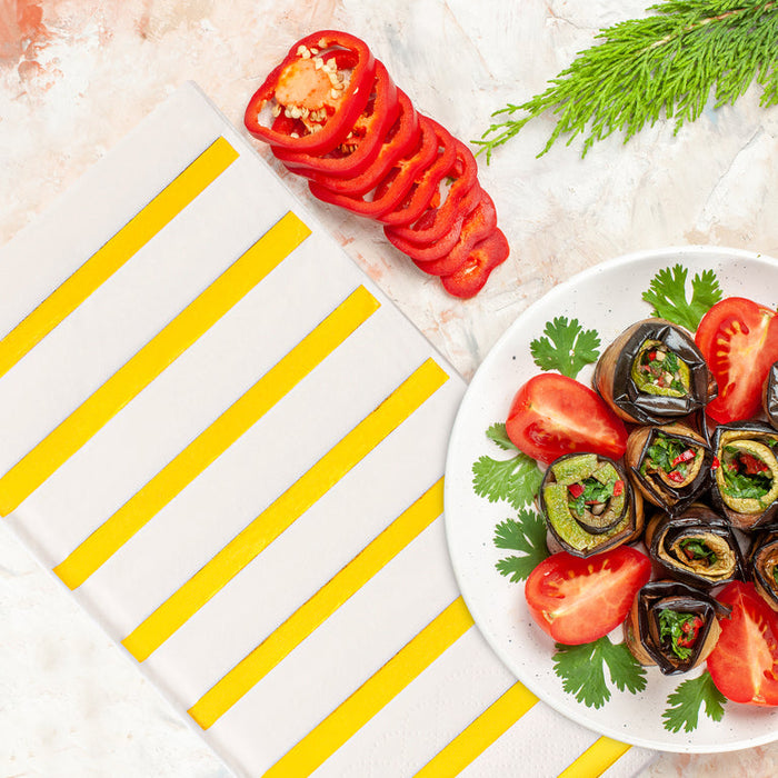 Durable White with Stripes Paper Dinner Napkins