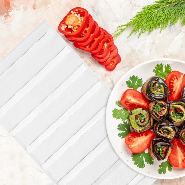 Durable White with Stripes Paper Dinner Napkins