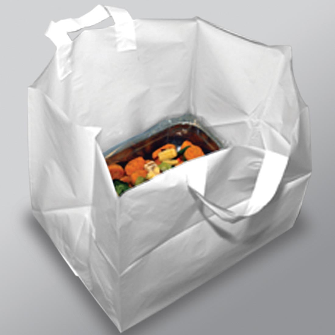14" x 11.5" x 12" + 11.5"BG 3 mil Unprinted White Take Out Bag w/ Loop Handle, 200/CS