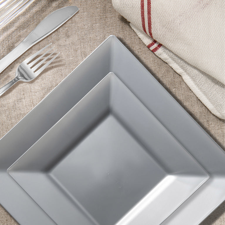 Square Plastic Disposable Dinnerware Set – Elegant Plastic Plates for Events