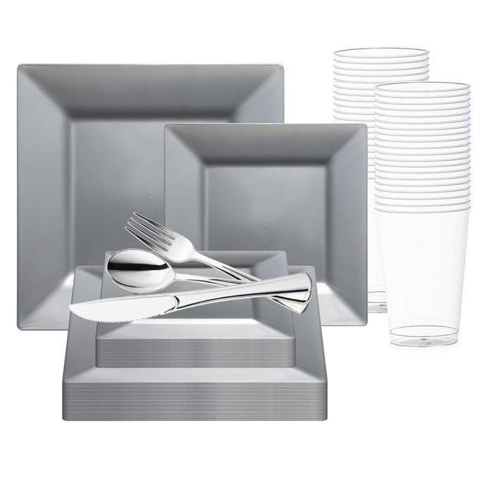 Square Plastic Disposable Dinnerware Set – Elegant Plastic Plates for Events