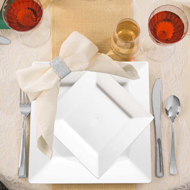 Square Plastic Disposable Dinnerware Set – Elegant Plastic Plates for Events