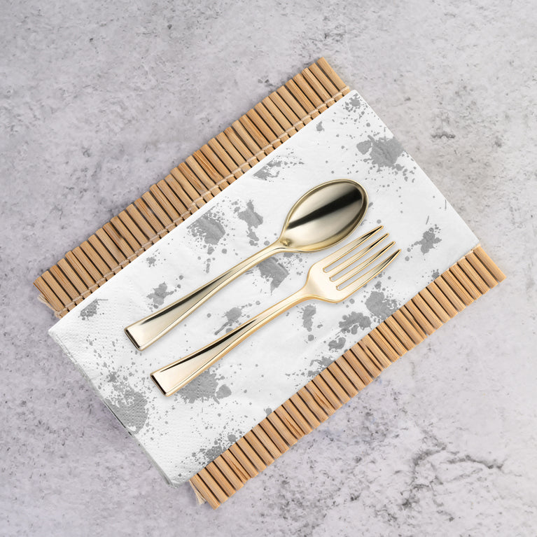 Durable White with Paint Splatter Paper Dinner Napkins