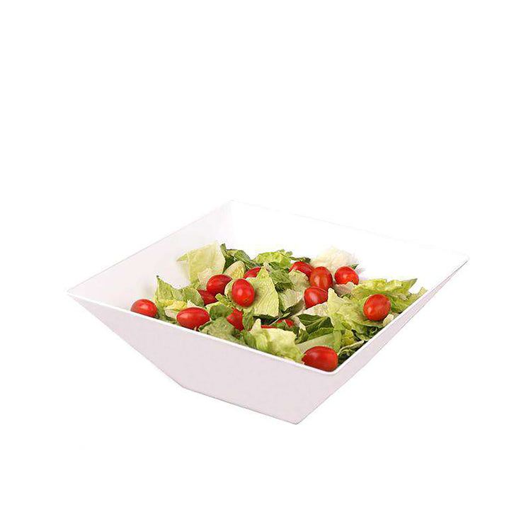 128oz Square Disposable Plastic Serving Bowls- 24/CS (White & Clear)