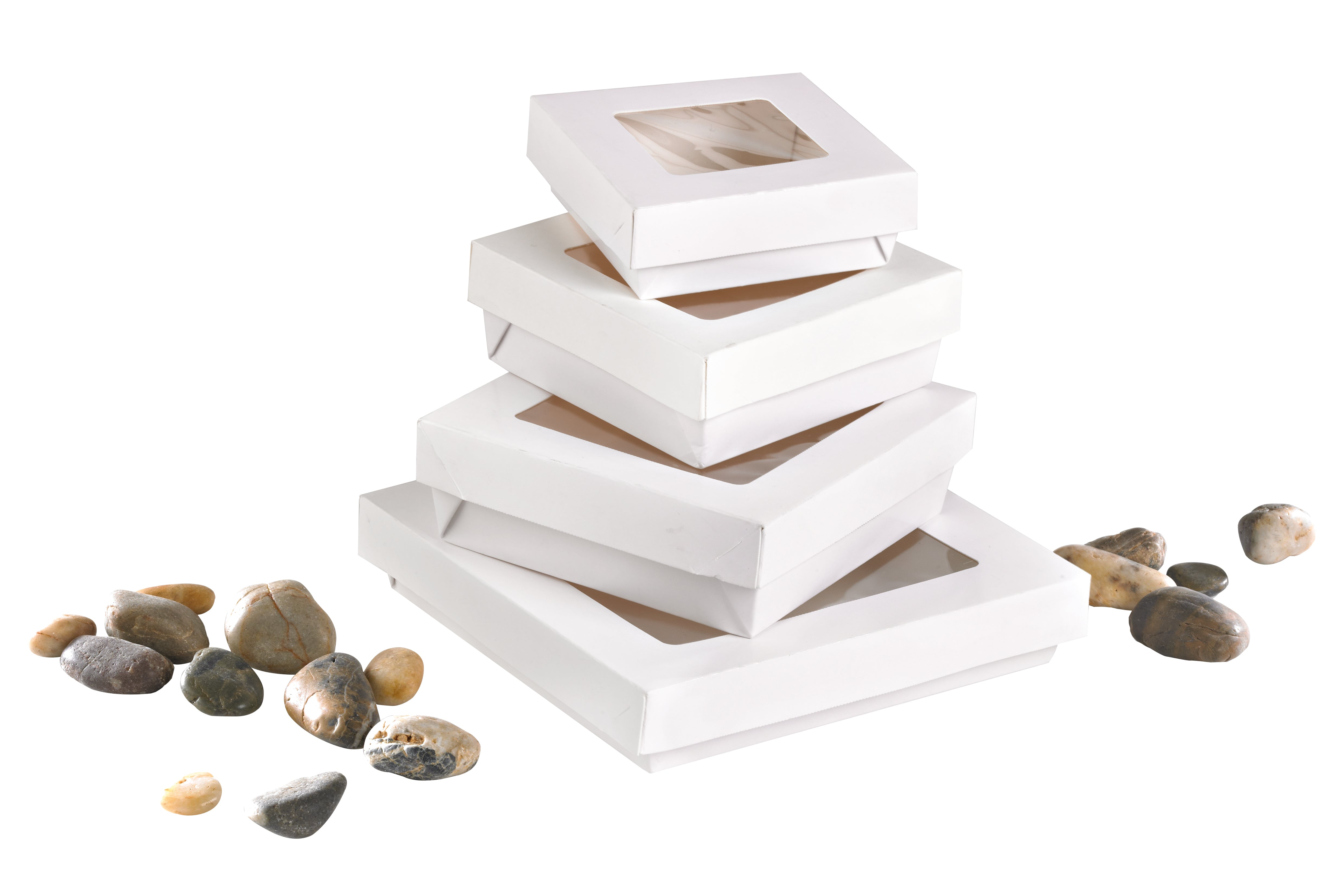 Kray Boxes With PET Window Lid - 60oz 7.1 X 7.1 X 2in - 200 Pcs (Avail. Kraft or White)