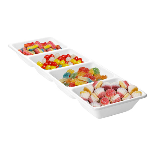 16" x 5" White 4-Section Rectangular Disposable Plastic Trays
