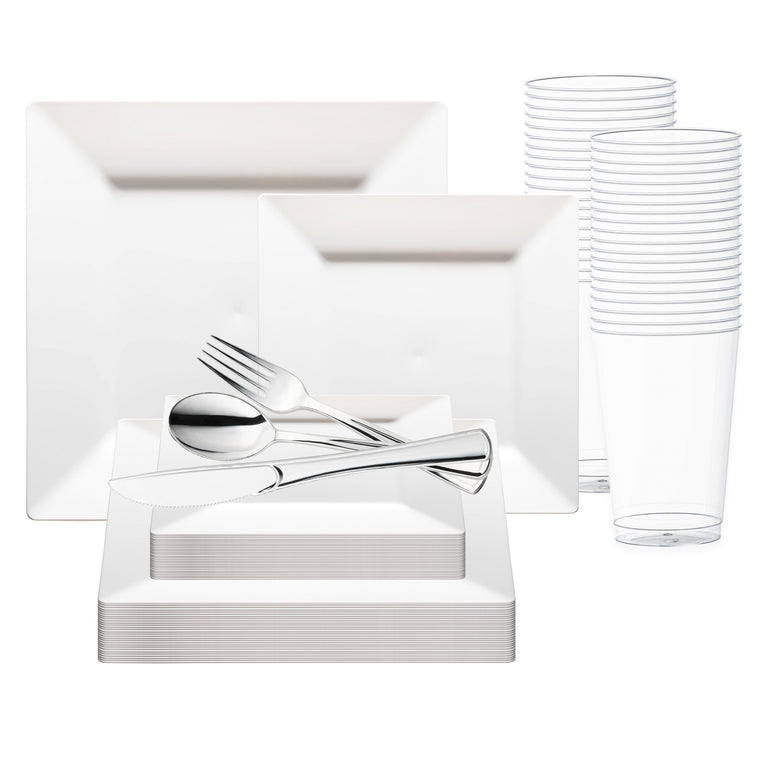 Square Plastic Disposable Dinnerware Set – Elegant Plastic Plates for Events