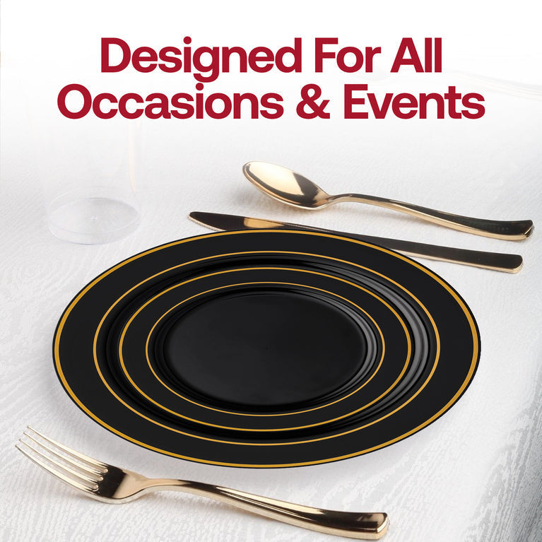 Black Plastic Plates with Gold Rim