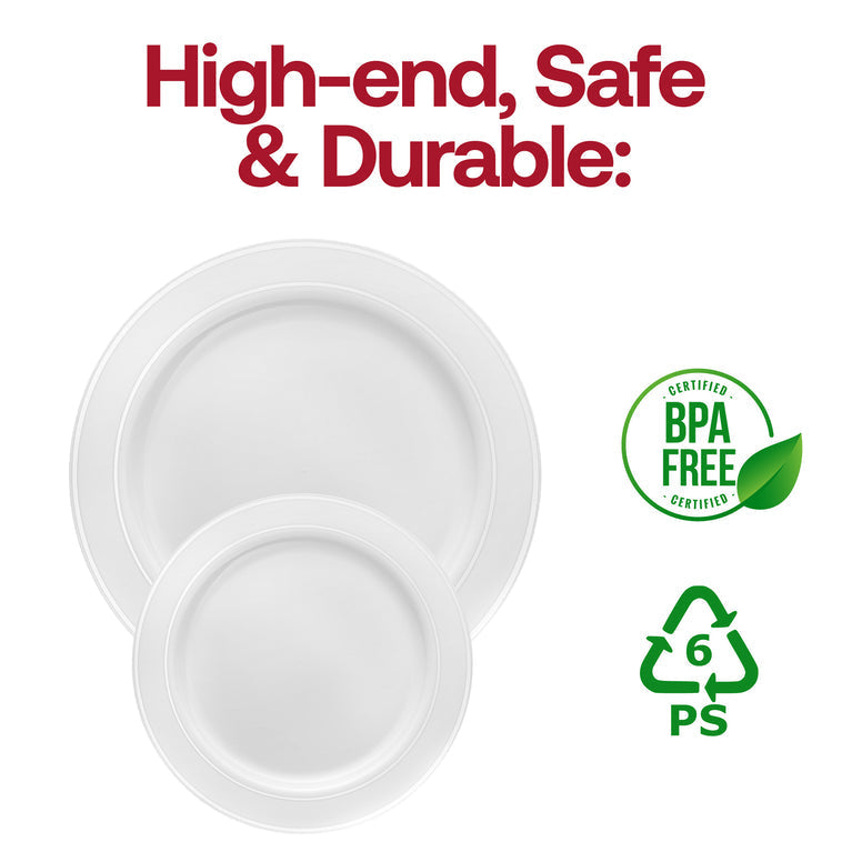 White Plastic Plates with Silver Rim