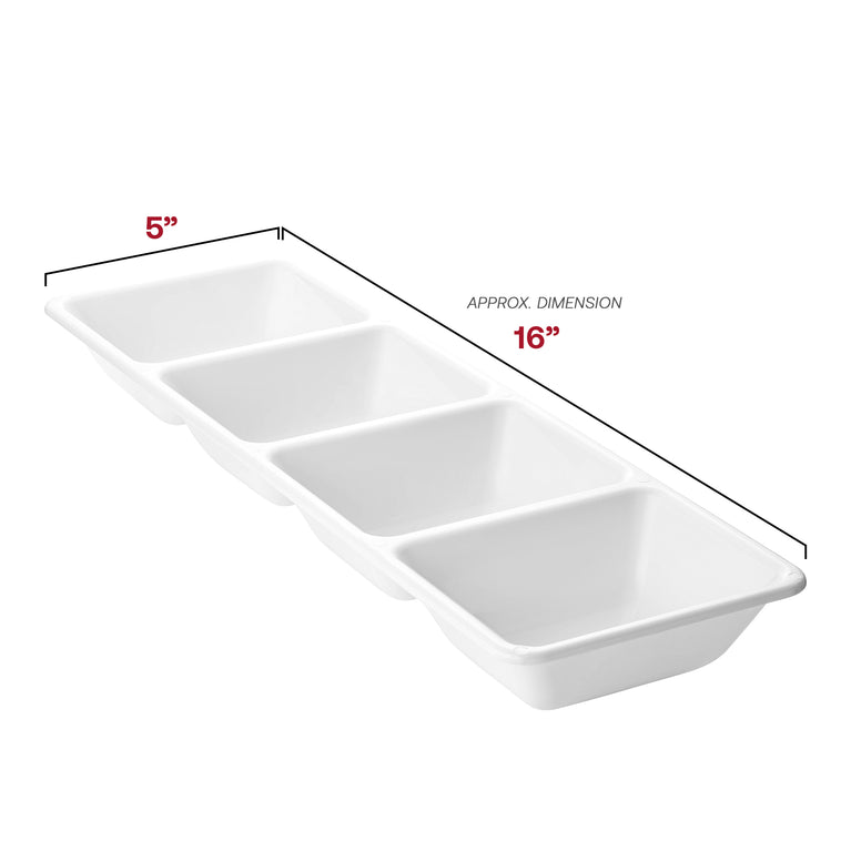 16" x 5" White 4-Section Rectangular Disposable Plastic Trays