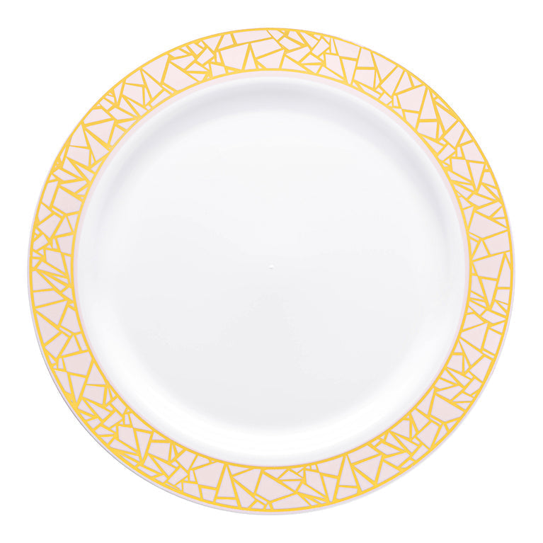White Plastic Plates with Pink & Gold Mosaic Rim