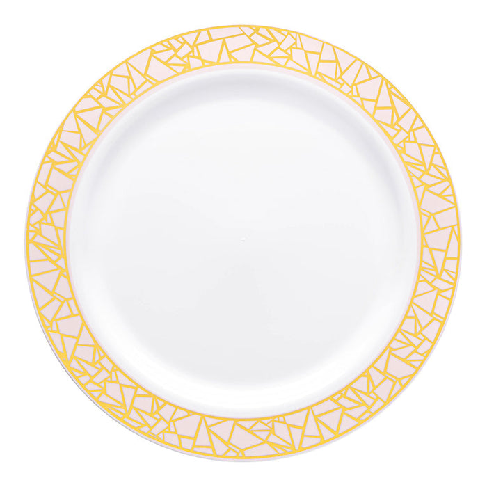 White Plastic Plates with Pink & Gold Mosaic Rim
