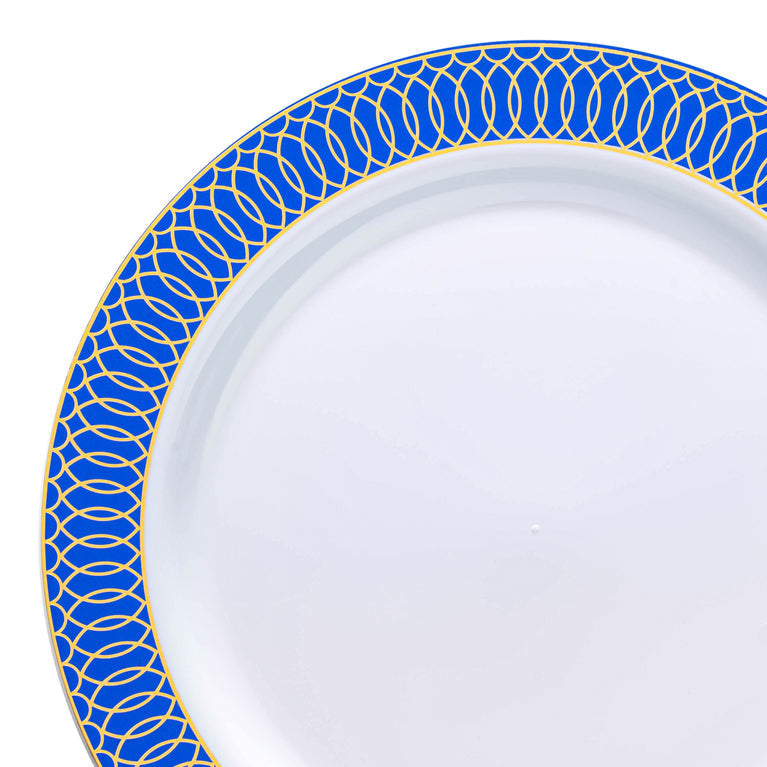 White with Gold Spiral on Blue Rim Plastic Plates