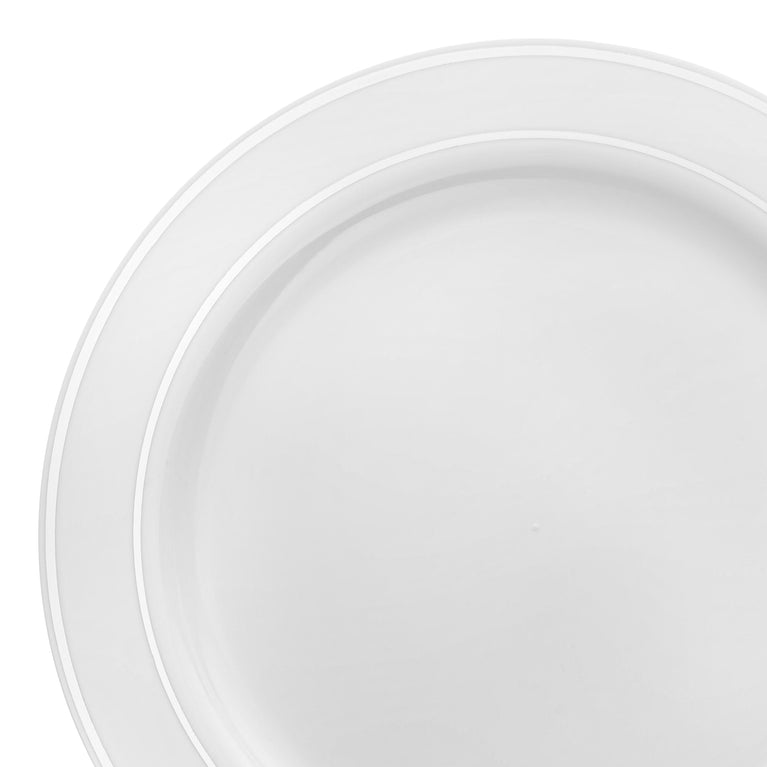 White Plastic Plates with Silver Rim