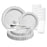White with Silver Hammered Rim Round Plastic  Disposable Dinnerware Set – Elegant Plastic Plates for Events