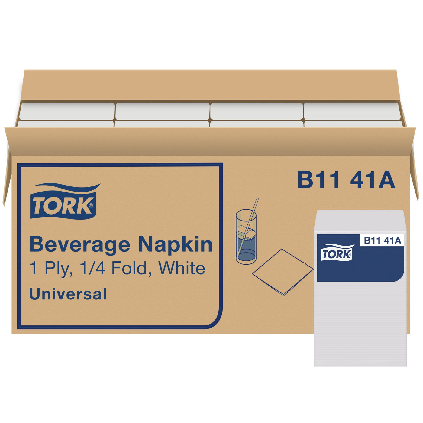 Tork 1-Ply Universal Beverage Napkin 9.38X9.38 1/4-FOLD 8/500 — Case of 4000 (B1141A)