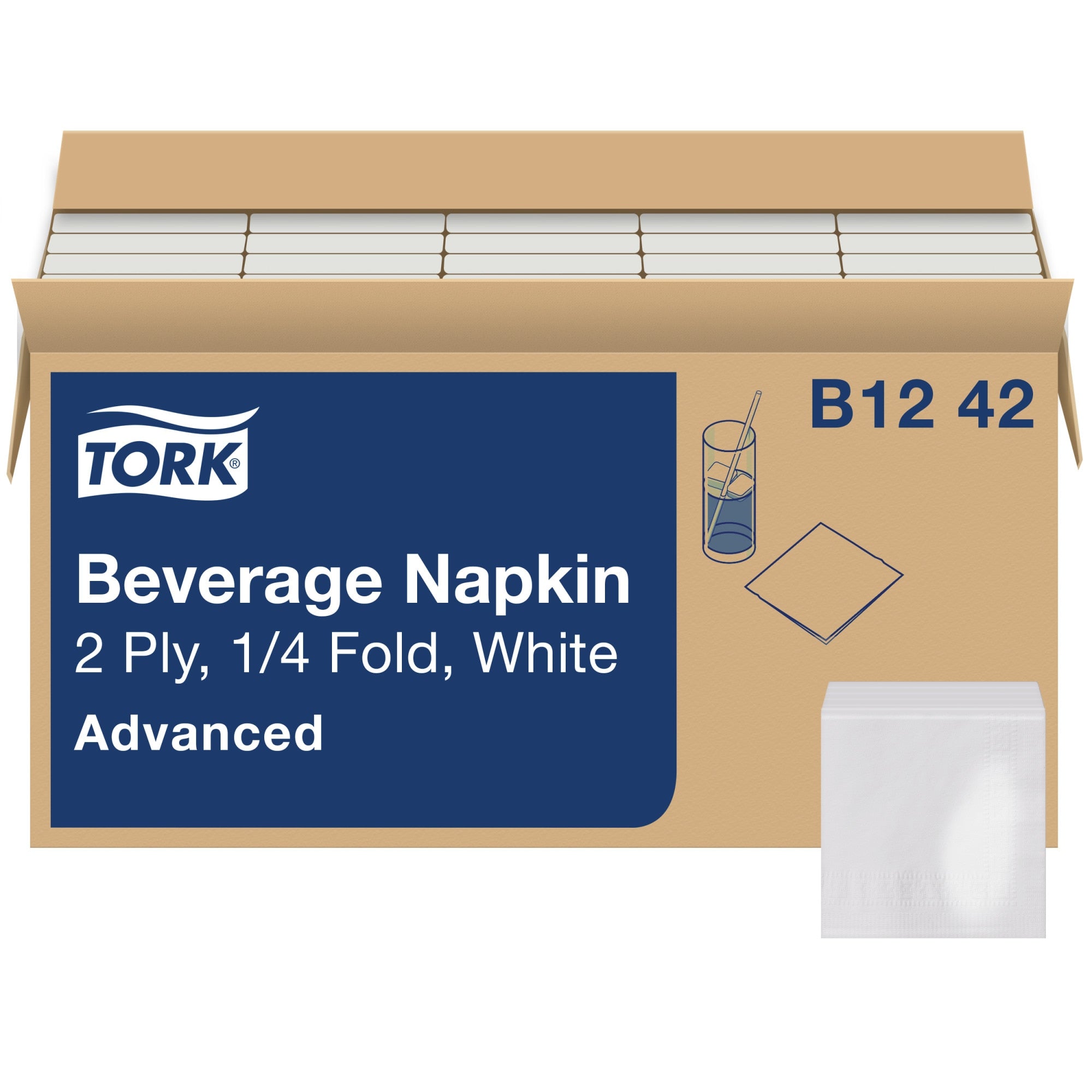 Tork Advanced Beverage Napkin 2-Ply 9.3X9.3 1/4-FOLD White — Case of 6000 (B1242)