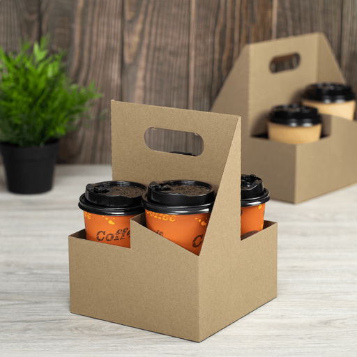 Kraft Drink Carrier with Handle, for 4 Cups (12-32 oz), Paperboard 200 Count