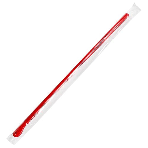 Karat 9.45'' Spoon Straws (6.5mm) Plastic Wrapped, Red - 5,000 pcs
